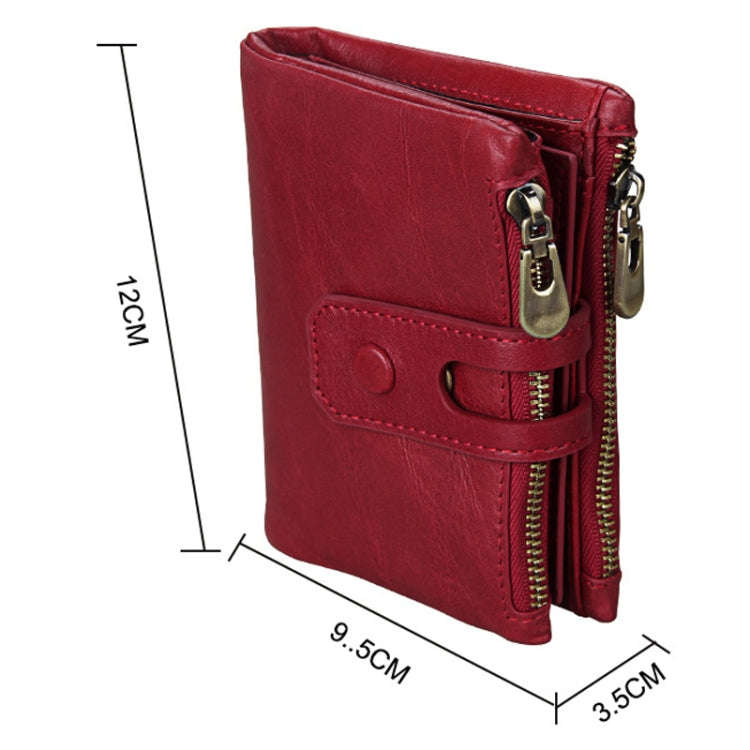 Genuine Cowhide Leather Crazy Horse Texture Zipper 3-folding Card Holder Wallet RFID Blocking Coi...