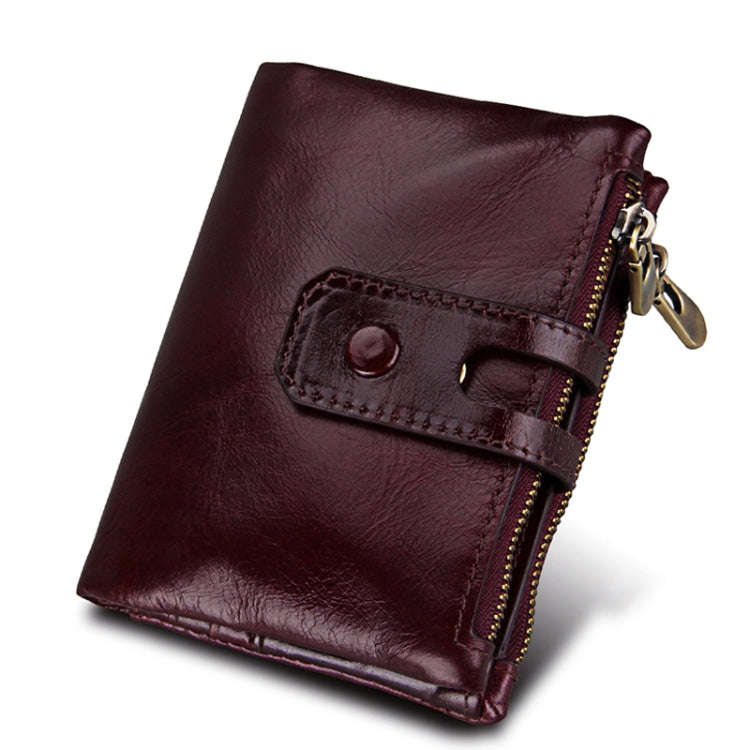 Genuine Cowhide Leather Crazy Horse Texture Zipper 3-folding Card Holder Wallet RFID Blocking Coi...
