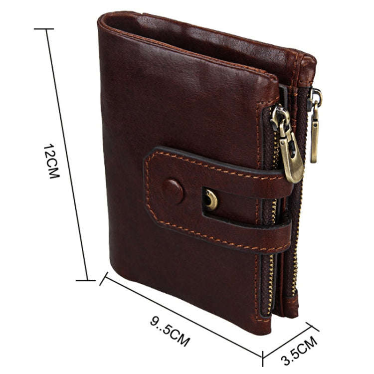 Genuine Cowhide Leather Crazy Horse Texture Zipper 3-folding Card Holder Wallet RFID Blocking Coi...