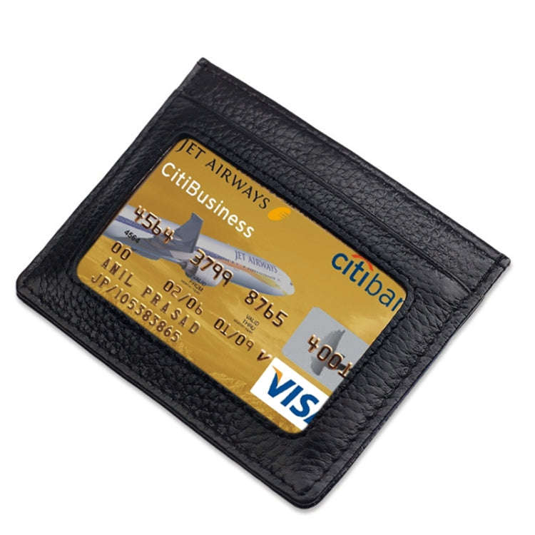 Cowhide Leather Litchi Texture Open Type Solid Color Card Holder RFID Blocking Card Bag Protectiv...