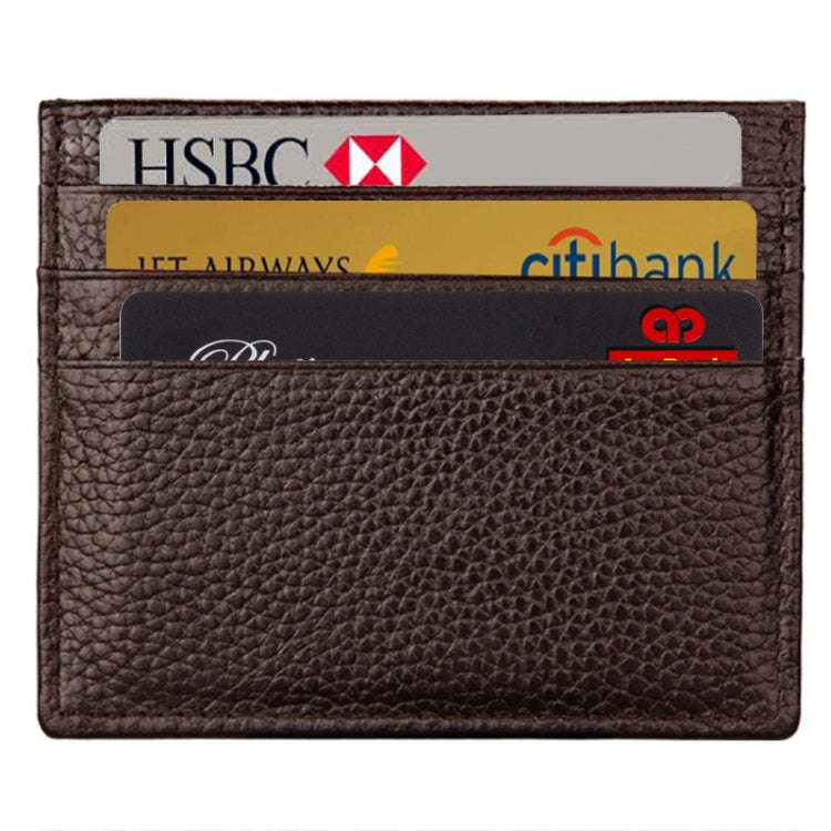 Cowhide Leather Litchi Texture Open Type Solid Color Card Holder RFID Blocking Card Bag Protectiv...