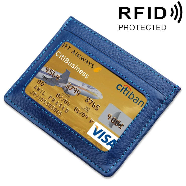 Cowhide Leather Litchi Texture Open Type Solid Color Card Holder RFID Blocking Card Bag Protectiv...