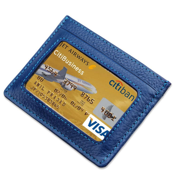 Cowhide Leather Litchi Texture Open Type Solid Color Card Holder RFID Blocking Card Bag Protectiv...