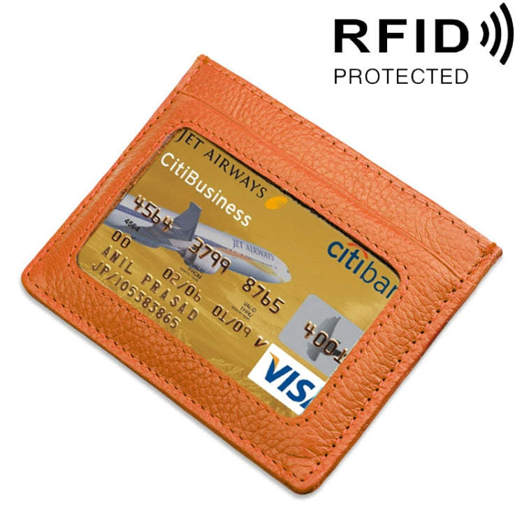 Cowhide Leather Litchi Texture Open Type Solid Color Card Holder RFID Blocking Card Bag Protectiv...
