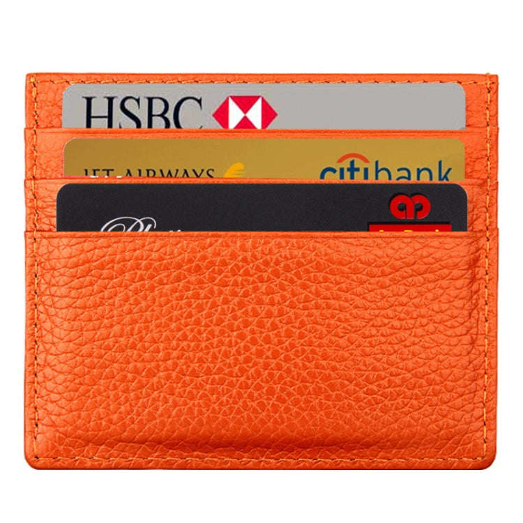 Cowhide Leather Litchi Texture Open Type Solid Color Card Holder RFID Blocking Card Bag Protectiv...