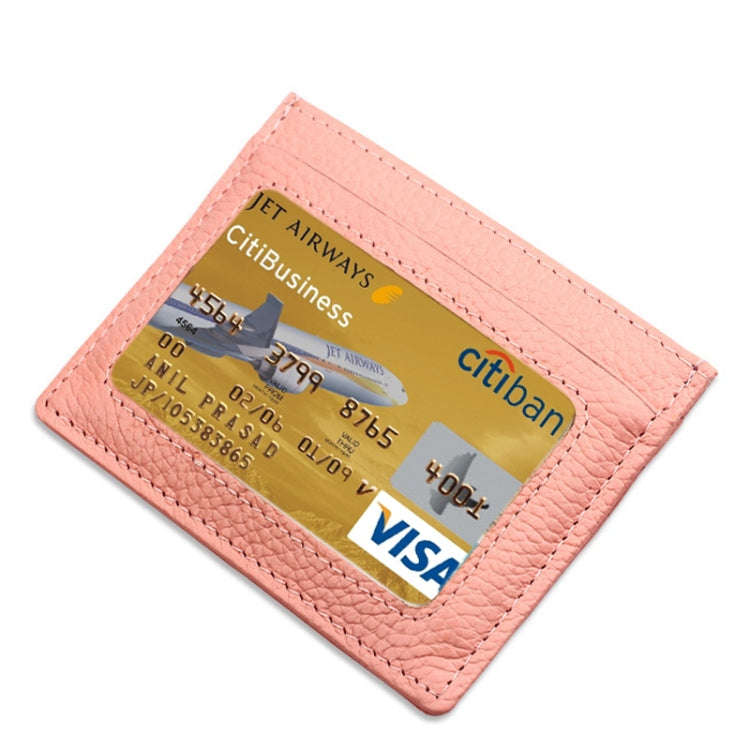 Cowhide Leather Litchi Texture Open Type Solid Color Card Holder RFID Blocking Card Bag Protectiv...