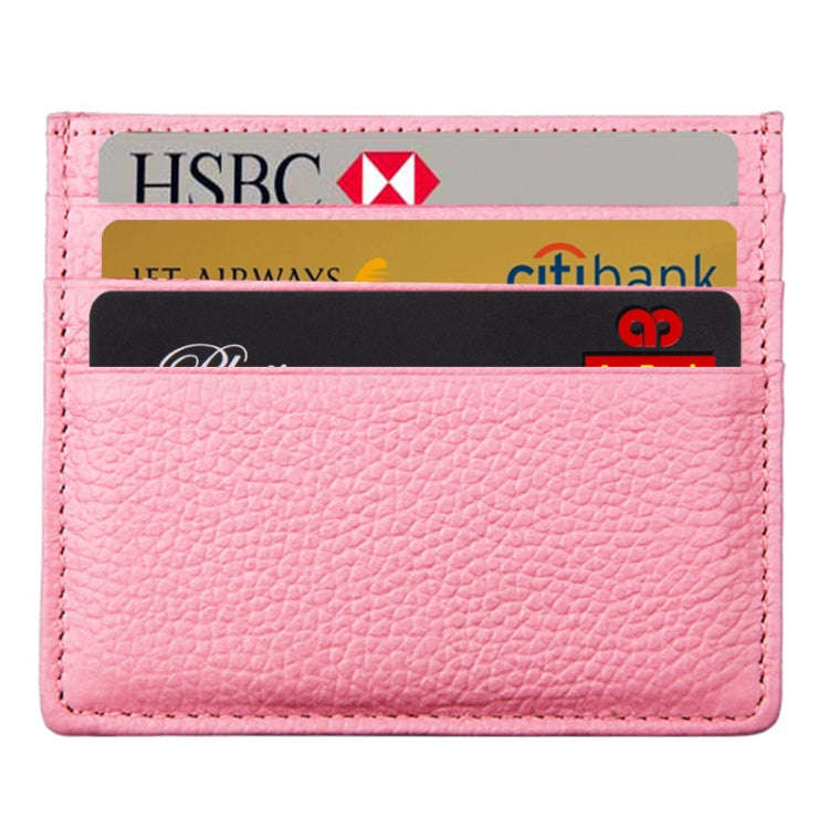 Cowhide Leather Litchi Texture Open Type Solid Color Card Holder RFID Blocking Card Bag Protectiv...