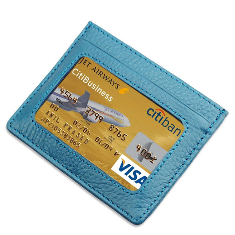 Cowhide Leather Litchi Texture Open Type Solid Color Card Holder RFID Blocking Card Bag Protectiv...