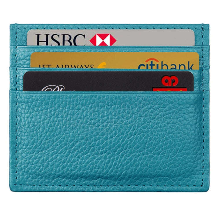 Cowhide Leather Litchi Texture Open Type Solid Color Card Holder RFID Blocking Card Bag Protectiv...