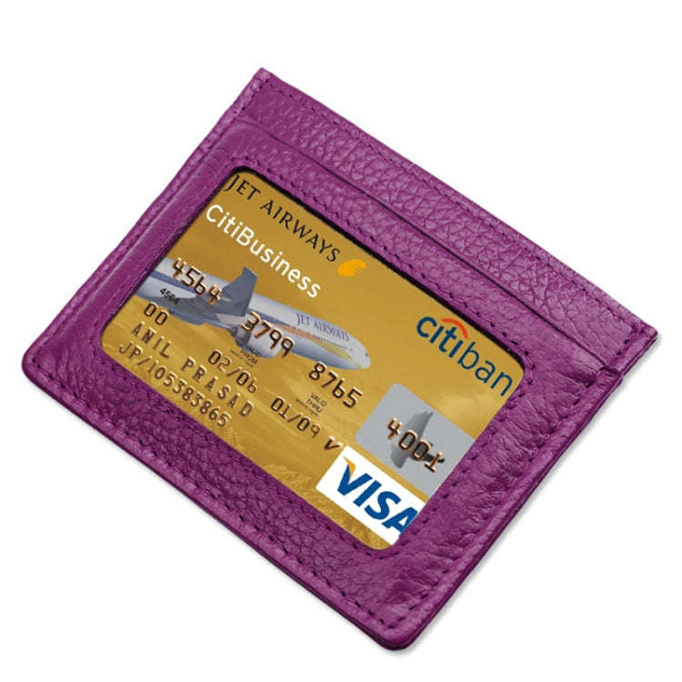 Cowhide Leather Litchi Texture Open Type Solid Color Card Holder RFID Blocking Card Bag Protectiv...