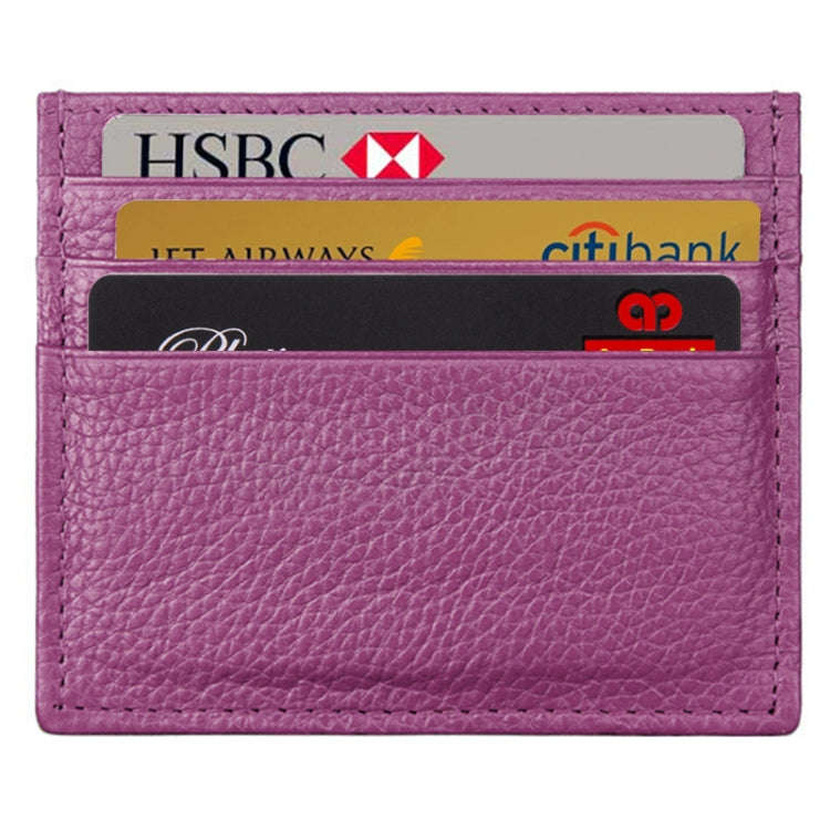 Cowhide Leather Litchi Texture Open Type Solid Color Card Holder RFID Blocking Card Bag Protectiv...