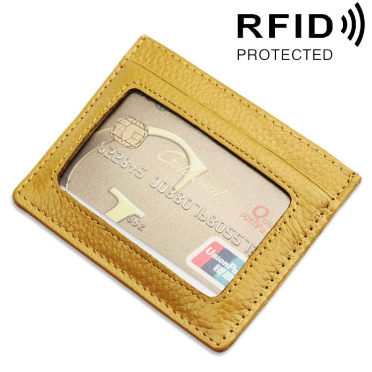 Cowhide Leather Litchi Texture Open Type Solid Color Card Holder RFID Blocking Card Bag Protectiv...