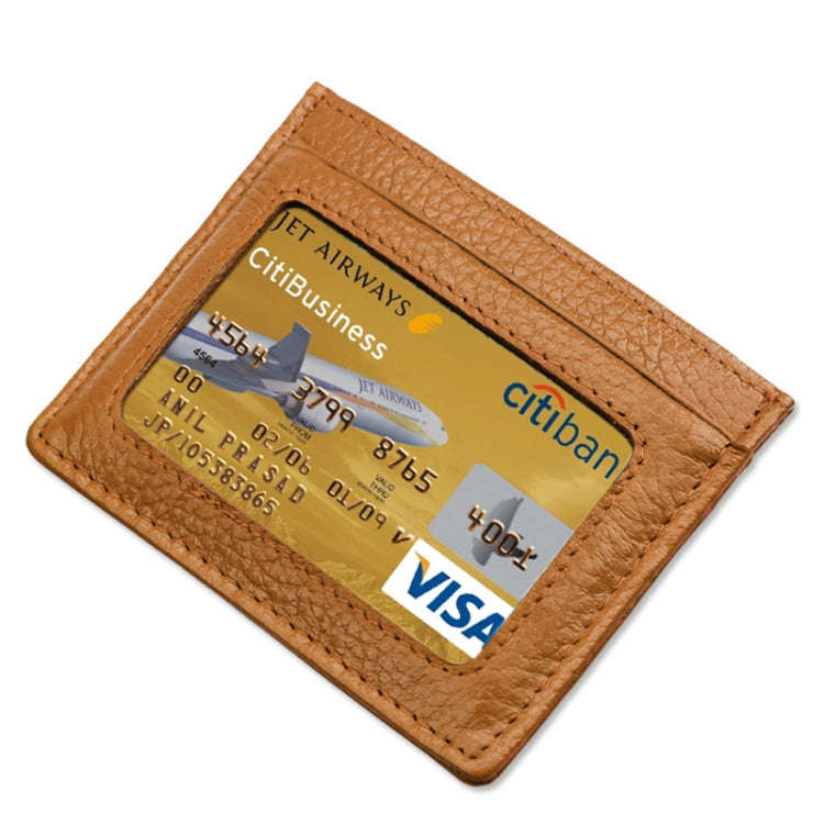 Cowhide Leather Litchi Texture Open Type Solid Color Card Holder RFID Blocking Card Bag Protectiv...