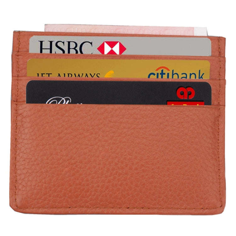 Cowhide Leather Litchi Texture Open Type Solid Color Card Holder RFID Blocking Card Bag Protectiv...