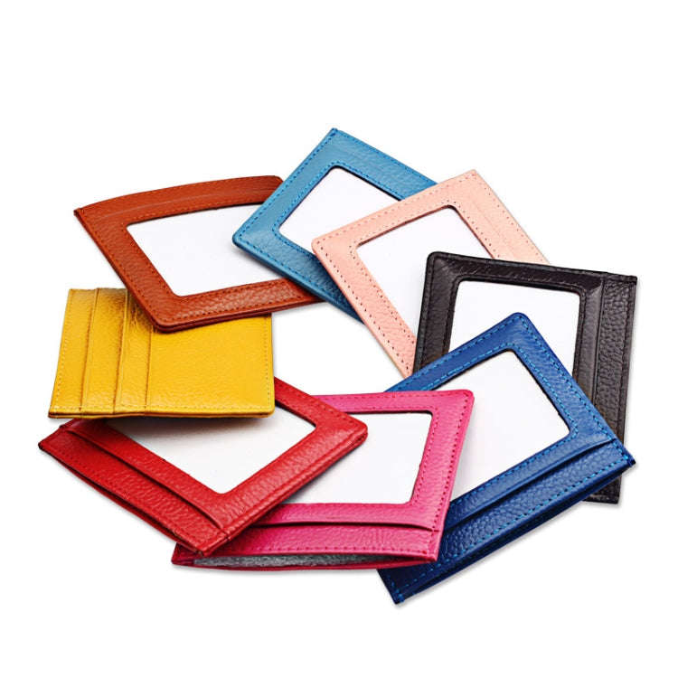 Cowhide Leather Litchi Texture Open Type Solid Color Card Holder RFID Blocking Card Bag Protectiv...