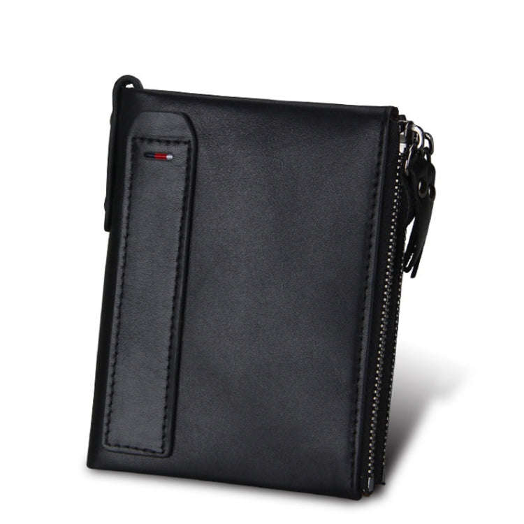 Genuine Cowhide Leather Crazy Horse Texture Dual Zipper Short Style Card Holder Wallet RFID Block...