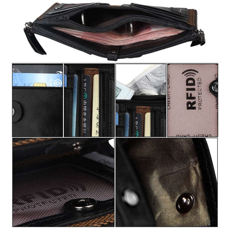 Genuine Cowhide Leather Crazy Horse Texture Dual Zipper Short Style Card Holder Wallet RFID Block...