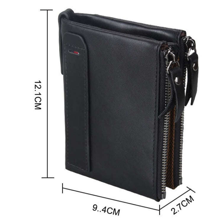Genuine Cowhide Leather Crazy Horse Texture Dual Zipper Short Style Card Holder Wallet RFID Block...