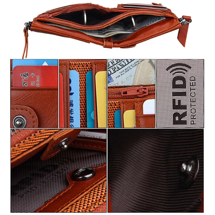 Genuine Cowhide Leather Crazy Horse Texture Dual Zipper Short Style Card Holder Wallet RFID Block...