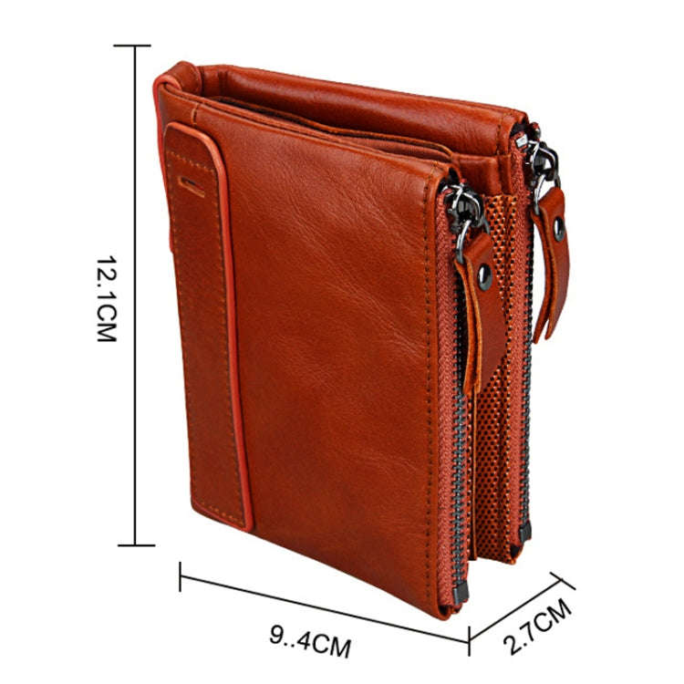 Genuine Cowhide Leather Crazy Horse Texture Dual Zipper Short Style Card Holder Wallet RFID Block...