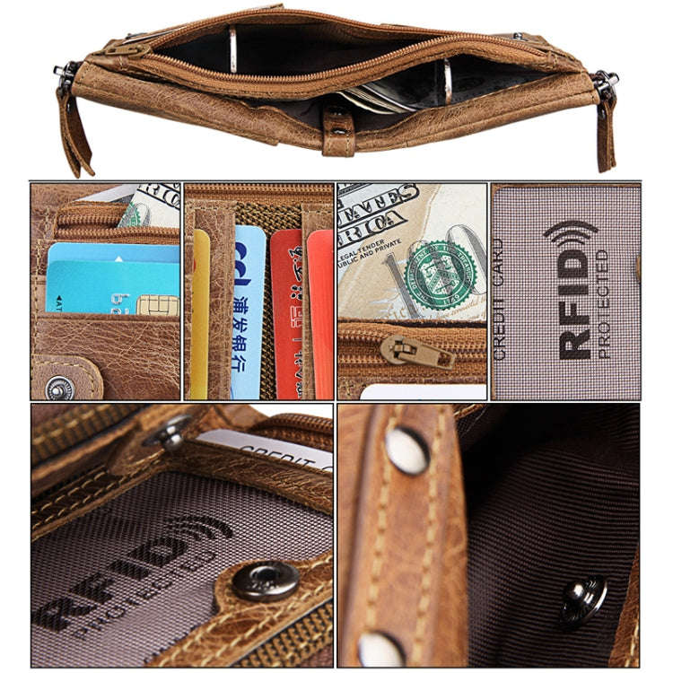 Genuine Cowhide Leather Crazy Horse Texture Dual Zipper Short Style Card Holder Wallet RFID Block...