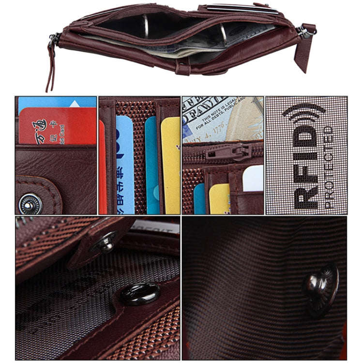 Genuine Cowhide Leather Crazy Horse Texture Dual Zipper Short Style Card Holder Wallet RFID Block...
