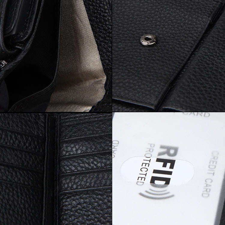 Genuine Cowhide Leather 3-folding Card Holder Wallet RFID Blocking Card Bag Protect Case for Men,...