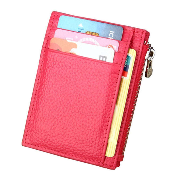 Cowhide Leather Solid Color Zipper Card Holder Wallet RFID Blocking Coin Purse Card Bag Protect C...
