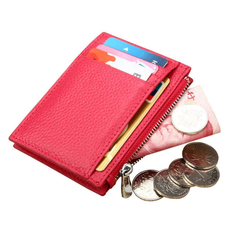 Cowhide Leather Solid Color Zipper Card Holder Wallet RFID Blocking Coin Purse Card Bag Protect C...