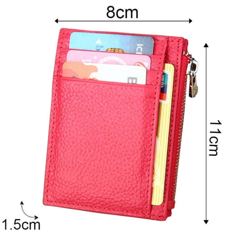 Cowhide Leather Solid Color Zipper Card Holder Wallet RFID Blocking Coin Purse Card Bag Protect C...