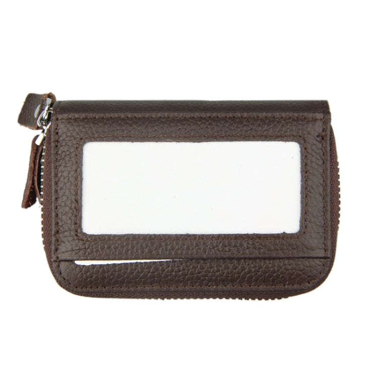 Genuine Cowhide Leather Dual Layer Solid Color Zipper Card Holder Wallet RFID Blocking Coin Purse...