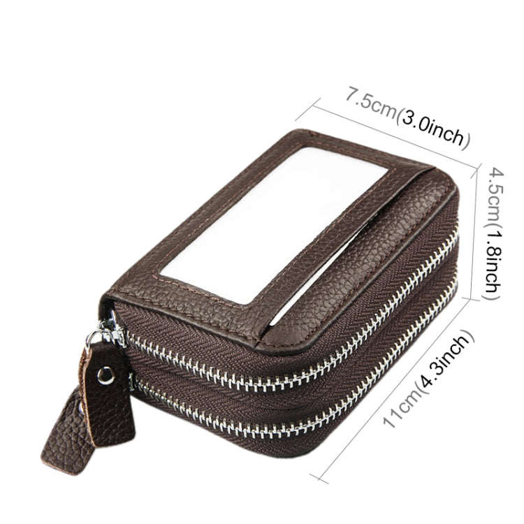 Genuine Cowhide Leather Dual Layer Solid Color Zipper Card Holder Wallet RFID Blocking Coin Purse...