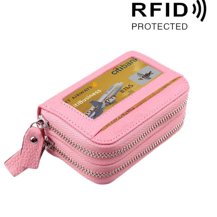 Genuine Cowhide Leather Dual Layer Solid Color Zipper Card Holder Wallet RFID Blocking Coin Purse...
