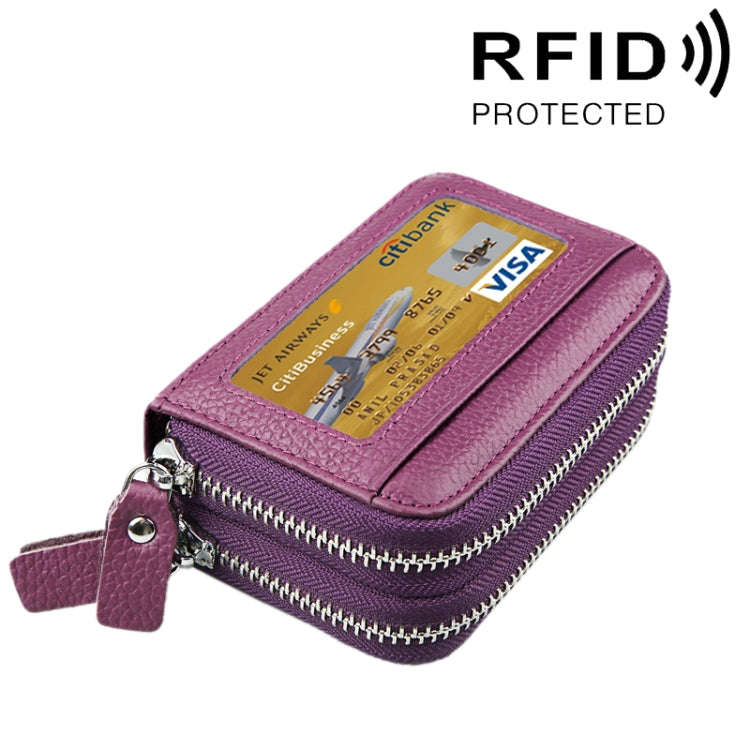 Genuine Cowhide Leather Dual Layer Solid Color Zipper Card Holder Wallet RFID Blocking Coin Purse...