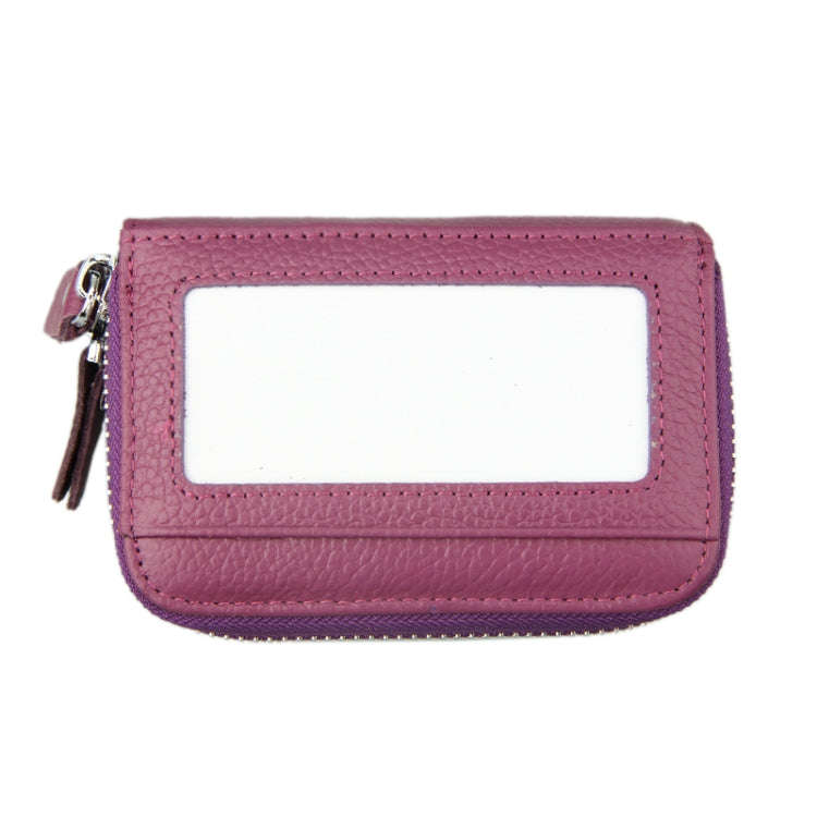 Genuine Cowhide Leather Dual Layer Solid Color Zipper Card Holder Wallet RFID Blocking Coin Purse...