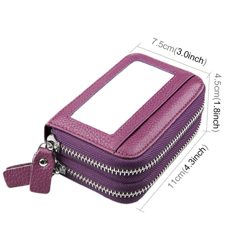 Genuine Cowhide Leather Dual Layer Solid Color Zipper Card Holder Wallet RFID Blocking Coin Purse...