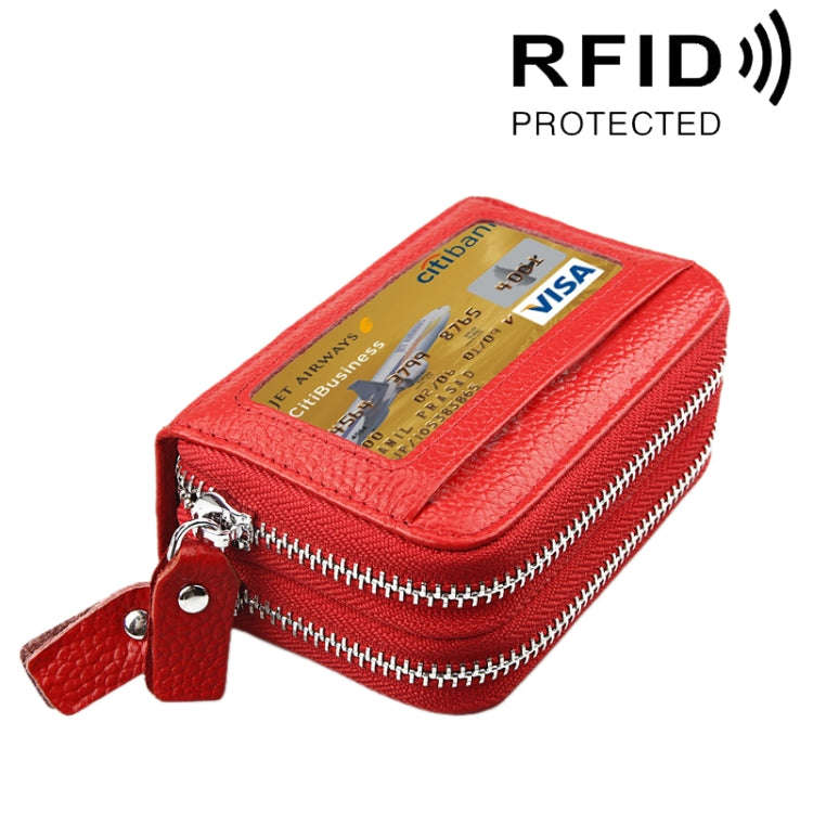 Genuine Cowhide Leather Dual Layer Solid Color Zipper Card Holder Wallet RFID Blocking Coin Purse...
