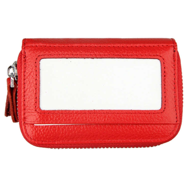 Genuine Cowhide Leather Dual Layer Solid Color Zipper Card Holder Wallet RFID Blocking Coin Purse...