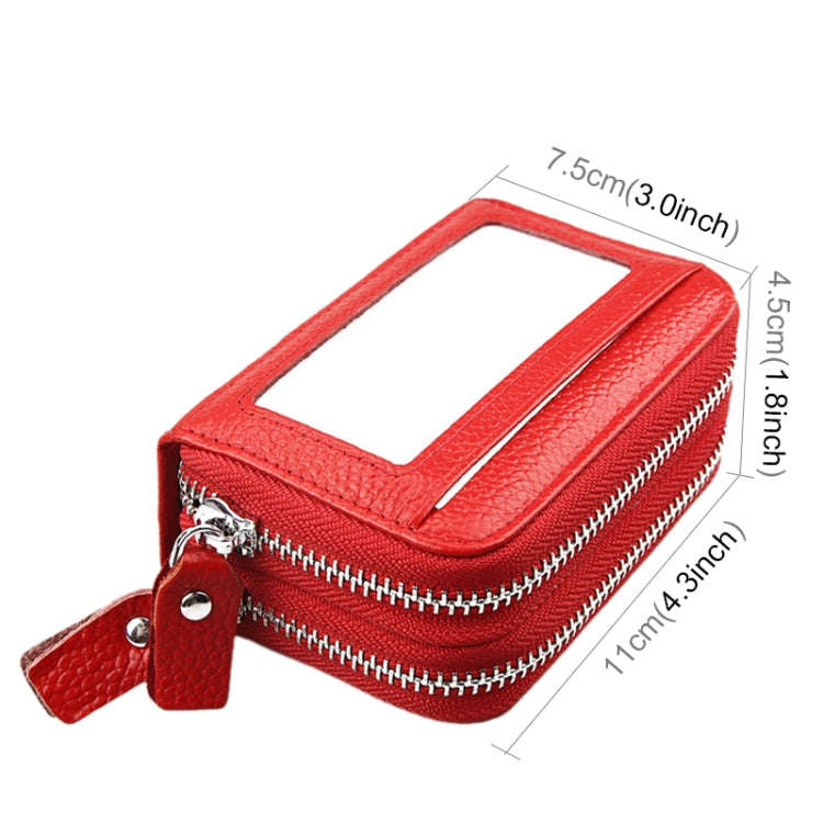 Genuine Cowhide Leather Dual Layer Solid Color Zipper Card Holder Wallet RFID Blocking Coin Purse...