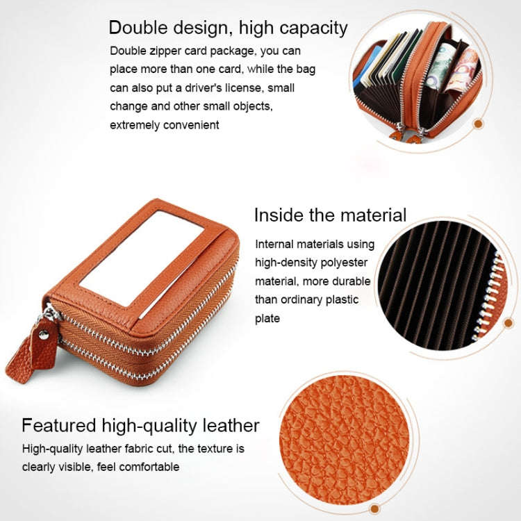 Genuine Cowhide Leather Dual Layer Solid Color Zipper Card Holder Wallet RFID Blocking Coin Purse...