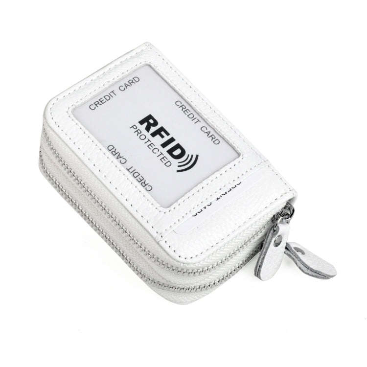Genuine Leather Dual Layer Zipper Card Holder Wallet RFID Blocking Purse, Size: 10.5x7.0x4.0cm(Wh...