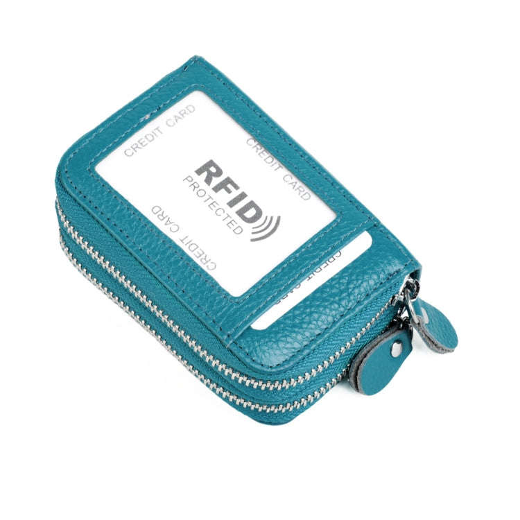 Genuine Leather Dual Layer Zipper Card Holder Wallet RFID Blocking Purse, Size: 10.5x7.0x4.0cm(La...