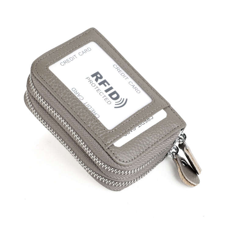 Genuine Leather Dual Layer Zipper Card Holder Wallet RFID Blocking Purse, Size: 10.5x7.0x4.0cm(Grey)
