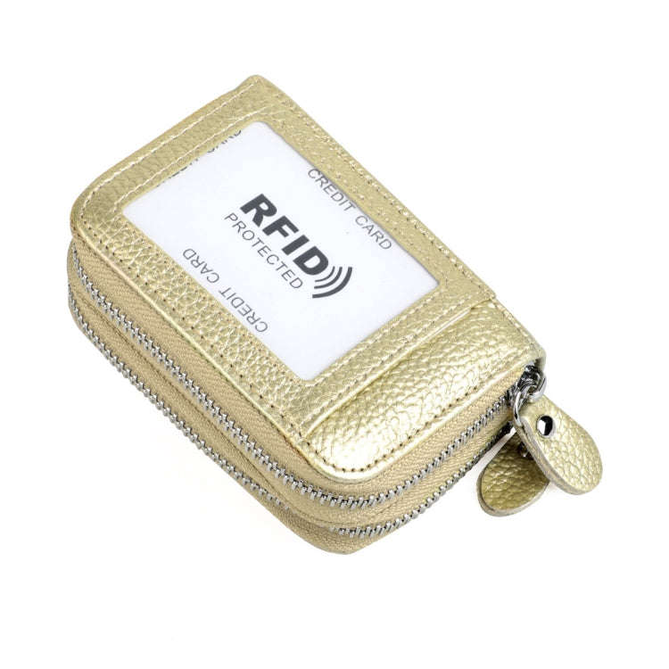 Genuine Leather Dual Layer Zipper Card Holder Wallet RFID Blocking Purse, Size: 10.5x7.0x4.0cm(Gold)
