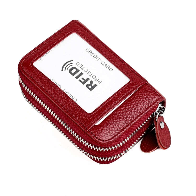Genuine Leather Dual Layer Zipper Card Holder Wallet RFID Blocking Purse, Size: 10.5x7.0x4.0cm(Wi...