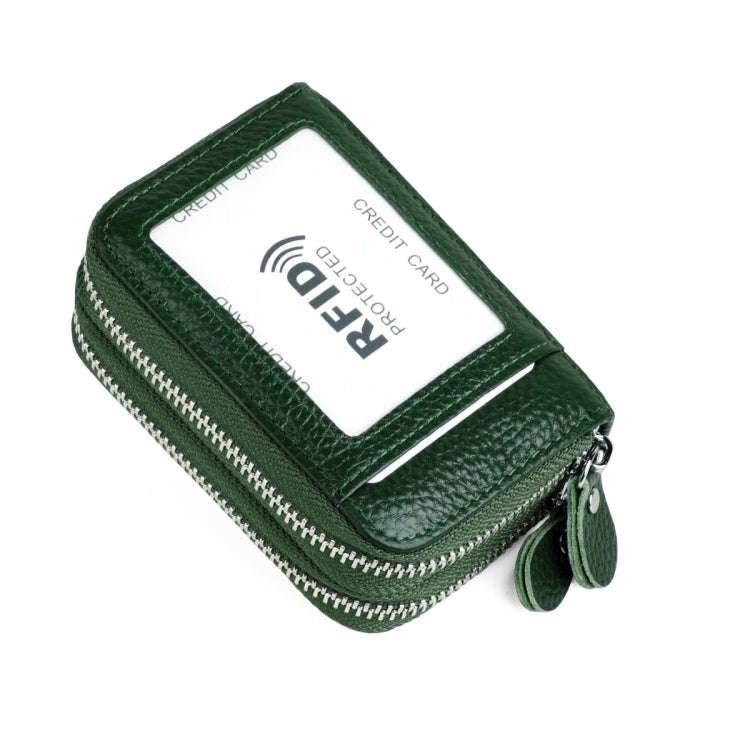 Genuine Leather Dual Layer Zipper Card Holder Wallet RFID Blocking Purse, Size: 10.5x7.0x4.0cm(Da...