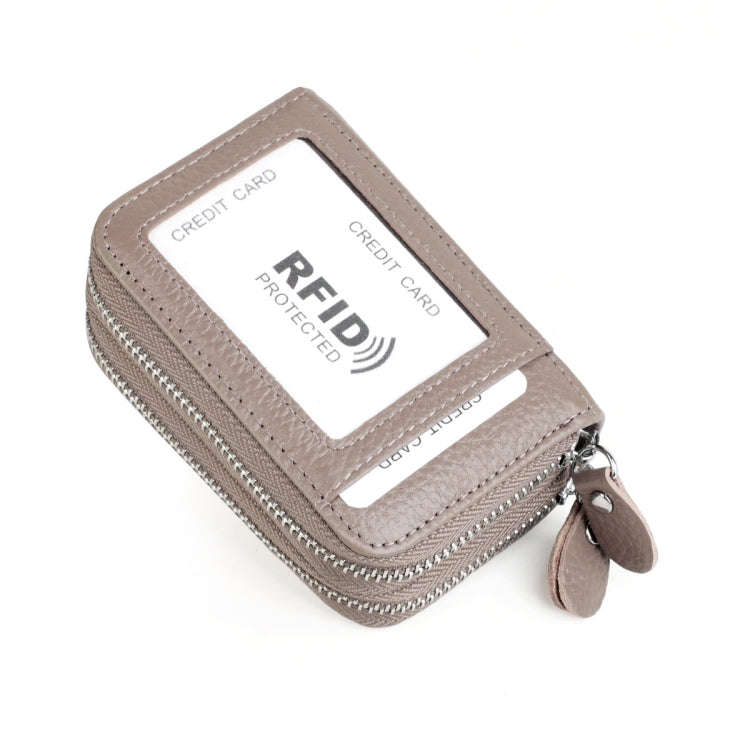 Genuine Leather Dual Layer Zipper Card Holder Wallet RFID Blocking Purse, Size: 10.5x7.0x4.0cm(Lo...