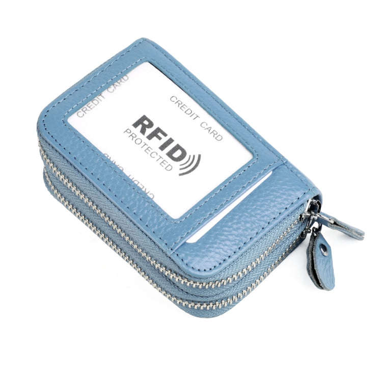 Genuine Leather Dual Layer Zipper Card Holder Wallet RFID Blocking Purse, Size: 10.5x7.0x4.0cm(Li...