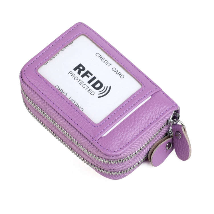 Genuine Leather Dual Layer Zipper Card Holder Wallet RFID Blocking Purse, Size: 10.5x7.0x4.0cm(Li...