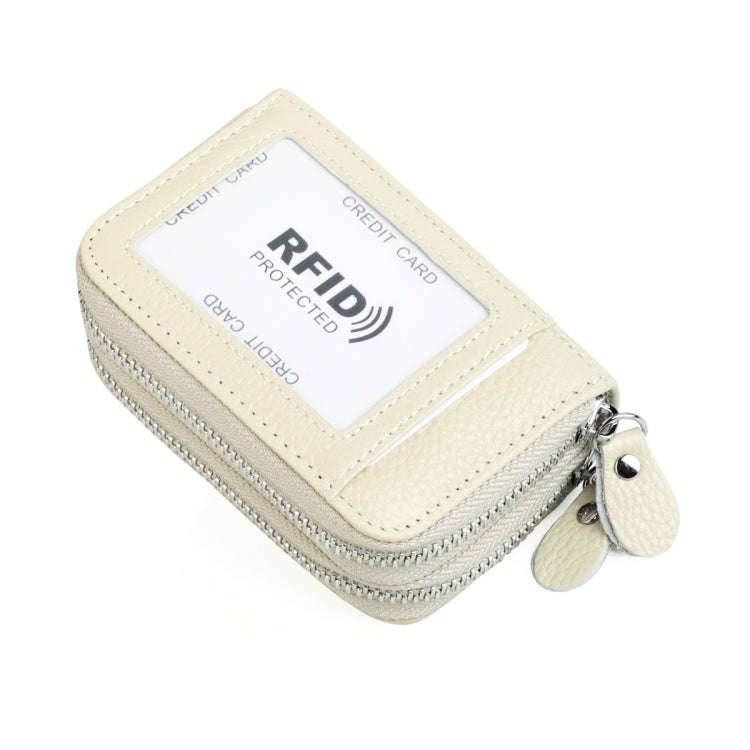 Genuine Leather Dual Layer Zipper Card Holder Wallet RFID Blocking Purse, Size: 10.5x7.0x4.0cm(Ap...